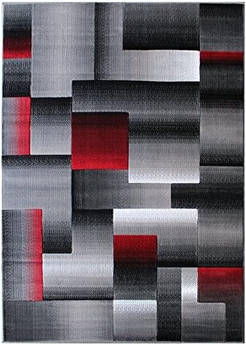 HR 8’ x 10’ Rug in Lava - Premium Quality Lava/Black/Gray Abstract Geometric Modern Squares Pattern Area Rug - Contemporary Styling for Living Room, Bedroom - Unique Home Decor