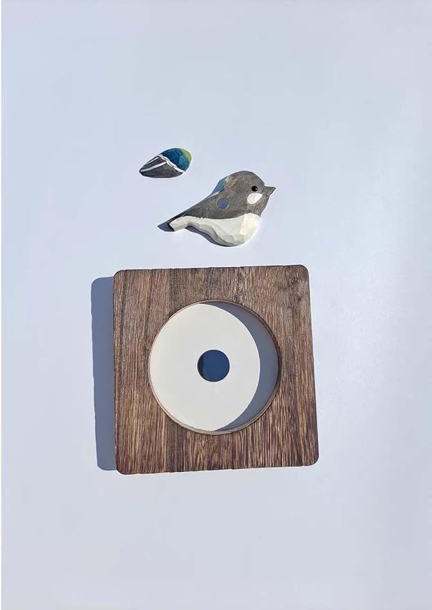 Wood Bird Sculpture with Frame, Cute Hand Carved Bird Wall Art Bird Wall Decor Wooden Wall Decor Desk Table Ornament Office Home Décor Bird Gift (Grey)