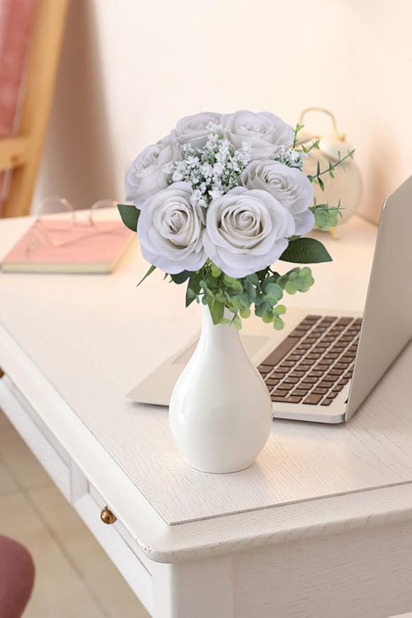 Artificial Rose Flower Artificial Flowers Flower with Long Stem Silk Roses Bouquet for Wedding Bridal Shower Party Home Decoration (Nude, 12 Pcs)