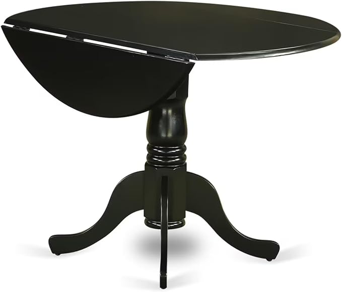 East West Furniture DLT-BLK-T Dining Room Table - a Round Top with 2 Drops Leaf and Pedestal Leg, 42x29.5 Inch, Black Finish