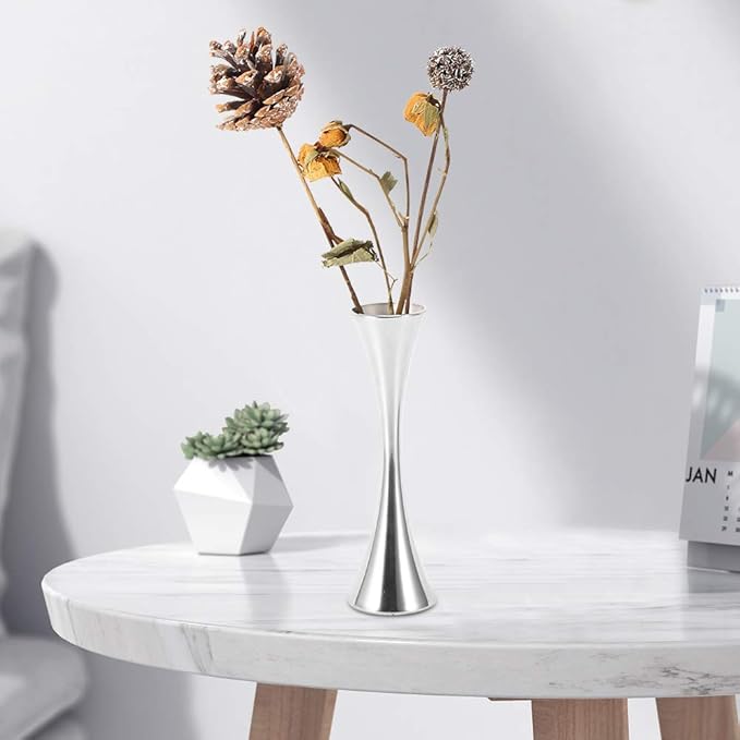 Stainless Steel Flower Vase, Small Bud Decorative Vase Round Mouth Waist Flower Inserter Holder for Home