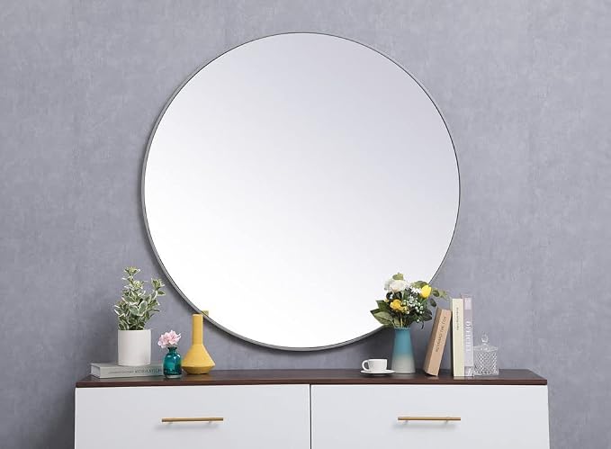 Elegant Decor Eternity 45" Round Mid Century Metal Frame Mirror in Black