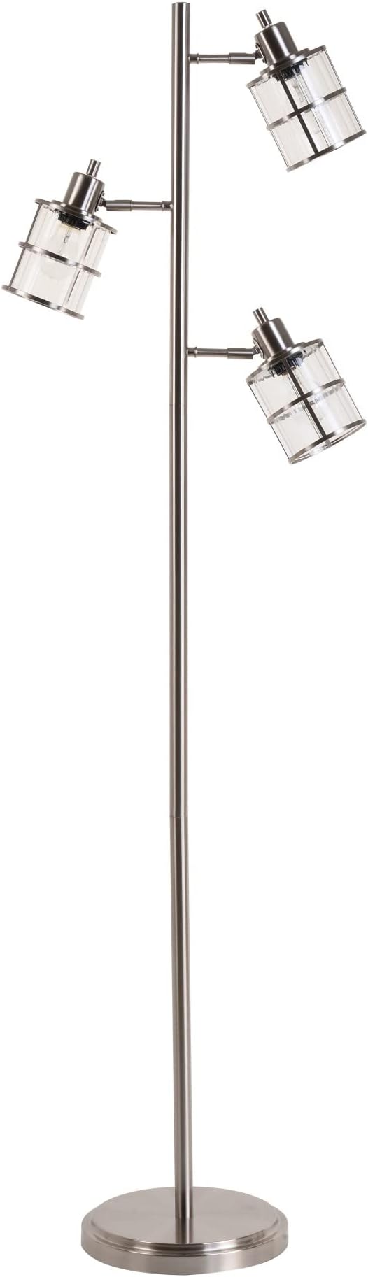 Catalina Lighting Modern 3 Light Floor Lamp with Adjustable Ribbed Glass Shades & Reading Light, 68", Classic Brushed Nickel