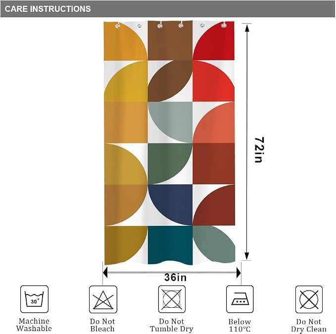 Colorful Mid Century Modern Shower Curtain, Boho Abstract Geometric Retro Art Shower Curtains for Bathroom, Rainbow Unique Cute Pattern Polyester Fabric Bathroom Set 12 Hooks 36X72IN