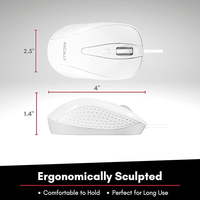 Macally Extended Wired Keyboard and Mouse Combo, Ergonomic Comfort