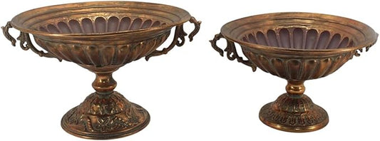 Zaer Ltd. Set of Metal Urn Vase Planters in Antique Finish and Classical Vintage Designs (Arenas Gold)