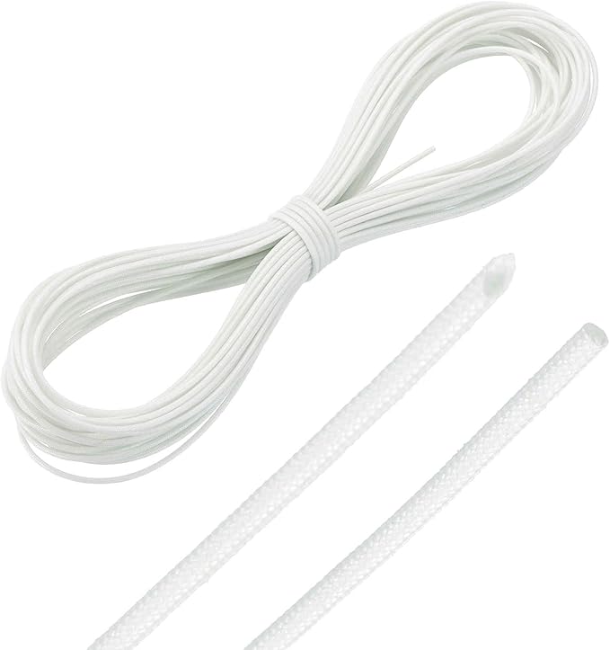 MECCANIXITY 49ft Braided Cable Sleeve, 1/32" ID 200C High Temperature 1500V Fiberglass Wire Insulation Cord Protector Organizer Wires Management for Motor Engine Fuel Line, White