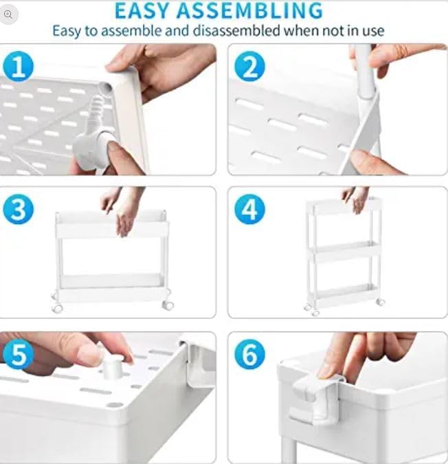 SPACEKEEPER Slim Rolling Storage Cart - 3 Tier Mobile Organizer for Bathroom & Laundry - White