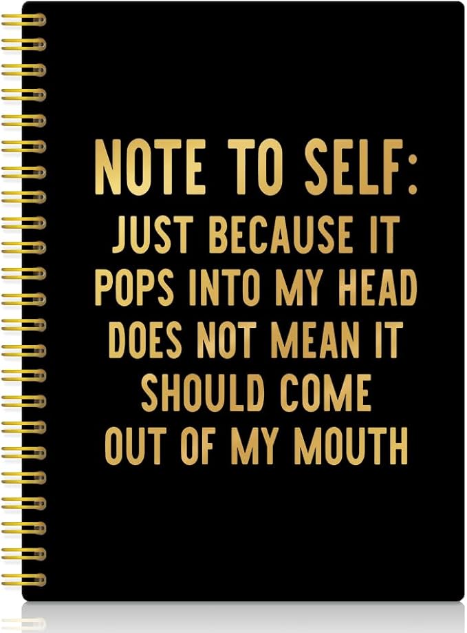 XQLZY Note To Self Black Gold Spiral Notebook, Office Gifts Sarcastic Humor Black Notebook, Resignation Retirement Promotion Gifts for Woman Coworker Boss Friend, New Job Office Present