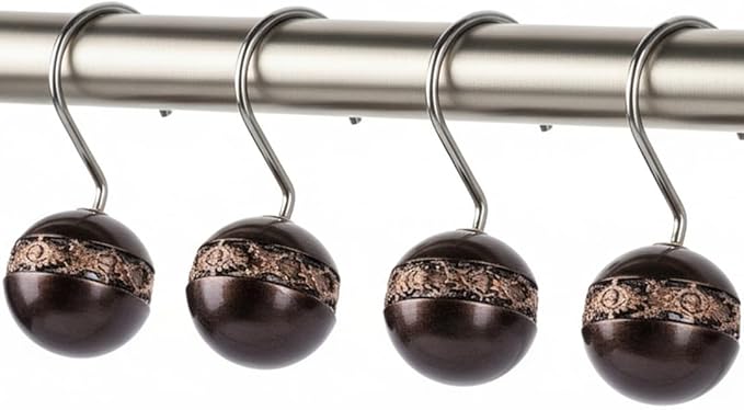 Creative Scents Dublin Brown Shower Curtain Hooks Decorative - Set of 12 Shower Hooks for Shower Curtain - Durable Shower Rings for Bathroom Curtain