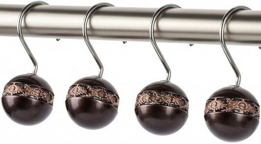 Creative Scents Dublin Brown Shower Curtain Hooks Decorative - Set of 12 Shower Hooks for Shower Curtain - Durable Shower Rings for Bathroom Curtain