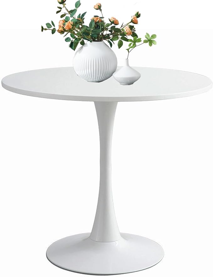 31.5" Tulip Table for 2-4 Persons Modern Round Dining Room Table, Mid-Century Modern White Small Kitchen Table with MDF Wooden Top, Leisure Coffee Table for Living Room, Dining Room, Office