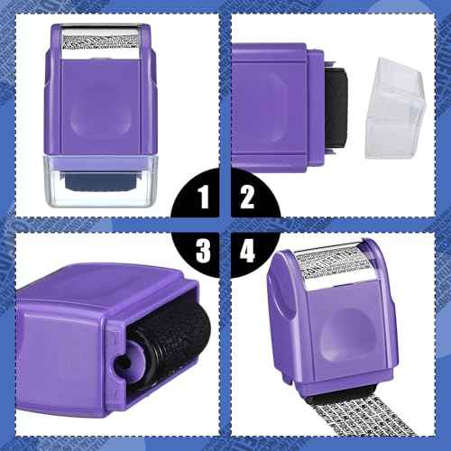 Nezyo 2 Pack Identity Protection Roller Stamp Identity Theft, Confidential, Privacy Roller Stamp Information Blocker and 4 Pack Refill Ink for ID Account Data Address Security(Purple)