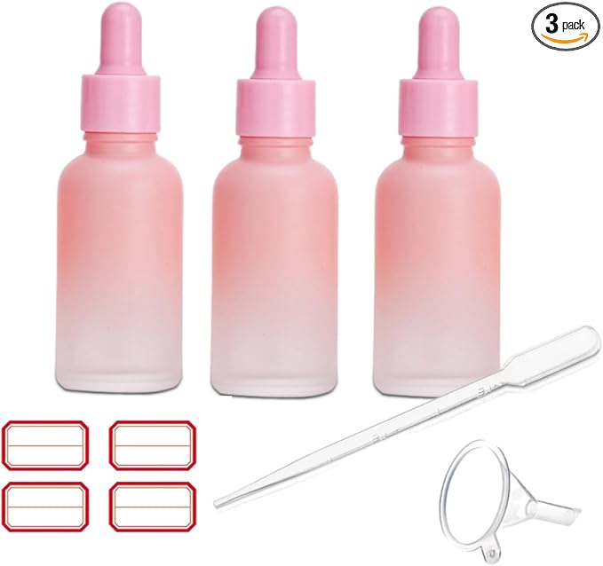3Pcs Small Glass Thick Dropper Bottles 1oz Empty Pink Glass Pipette Bottles Essential Oil Eye Dropper Bottle with Caps for Essential Oils, Perfume,Aromatherapy, Cosmetic Travel Liquids