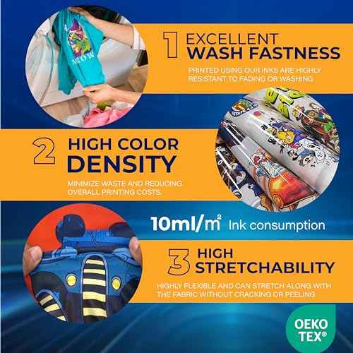 DTF Ink Premium 6 x 250 ml Heat Transfer Ink kit for Conversion Refill for Print Head L1800, R2400, L800, 1430, P400, P800, R2000, XP-15000 All DTF Printers (White Cyan Magenta Yellow Black)