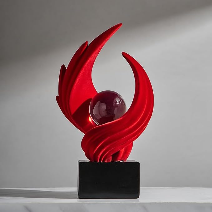 Abstract Art Sculpture, Resin Gold Decorative Statue, Modern White Ornaments for Living Room, Decorativas Modernas for Coffee Table, Entryway & Office Collectibles (Red)