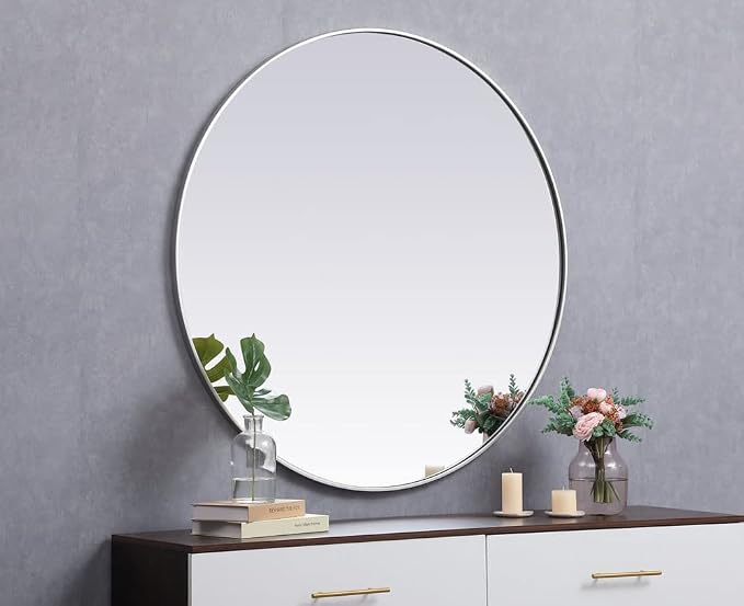 Elegant Decor Eternity 45" Round Mid Century Metal Frame Mirror in Black