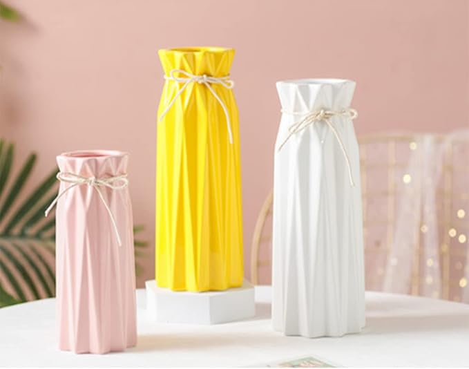 Ceramic Vase for Home Decor Yellow Modern Flower Vase for Pampas Grass Dried Flowers 9.5" H x 3.9" W Vases for Living Room Decorations Porcelain Tulip Vases for Table Kitchen Decor