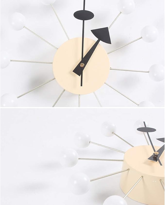 SHISEDECO Wooden Ball Clock in White, Painted Solid Wood Non Ticking Decorative Mid Century Modern Silent Wall Clocks Retro Design for Home, Kitchen, Living Room, Office etc.