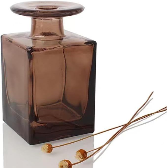 150ML/5OZ Square Amber Glass Diffuser Bottles Empty Refillable Vintage Diffuser Jars Decorative Aromatherapy Containers for Home Office(Excluding Aromatherapy Sticks)