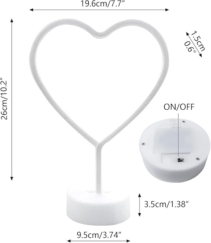 BHCLIGHT Pink Heart Neon Sign, Valentines Day LED Neon Light Battery Operated or USB Powered Valentines Pink Heart Lights, Table Lamp for Galentines Day Decorations, Wedding, Gifts for Women, Lover.