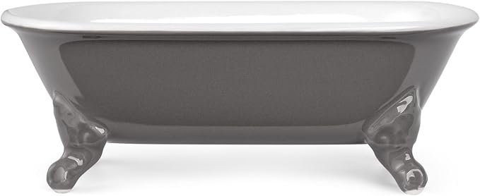 6.5" Ceramic Mini Decorative Clawfoot Bathtub Bar Soap Dish, Kitchen Sponge Holder and Shower Tray for Bathroom, 1 Pack(Stone Gray)