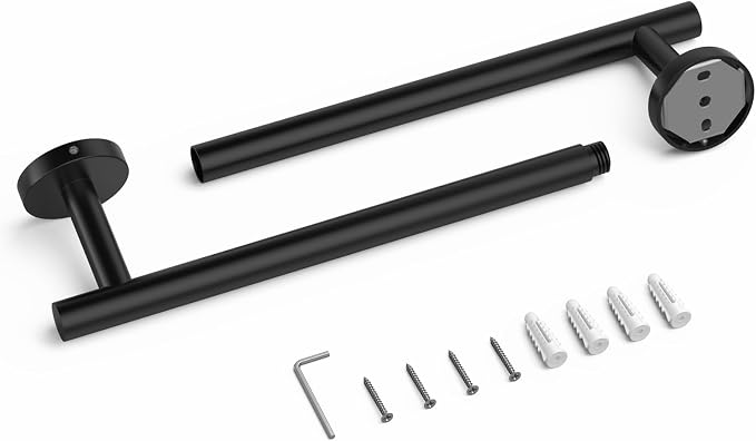 USHOWER 2-Pack Matte Black Towel Bar, 24-Inch Towel Racks for Bathroom Wall-Mounted, SUS304 Stainless Steel Towel Rod (Total Length 26-Inch)