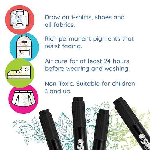 U.S. Art Supply Super Markers Black Dual Tip Fabric Markers Permanent for Clothes - Set of 6 Fabric Pens with Permanent Ink, Double-Ended with Chisel Point and Fine Point Tips