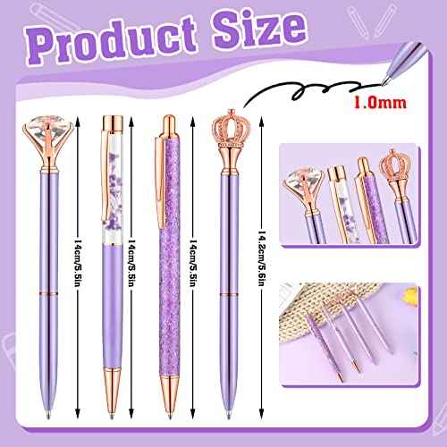 BESARME 4 Pcs Purple Pens Set, Cute Purple Gifts for Women Christmas Stocking Stuffers for Teen Girls Fancy Pens Black Ink Pretty Pens for School Office Supplies