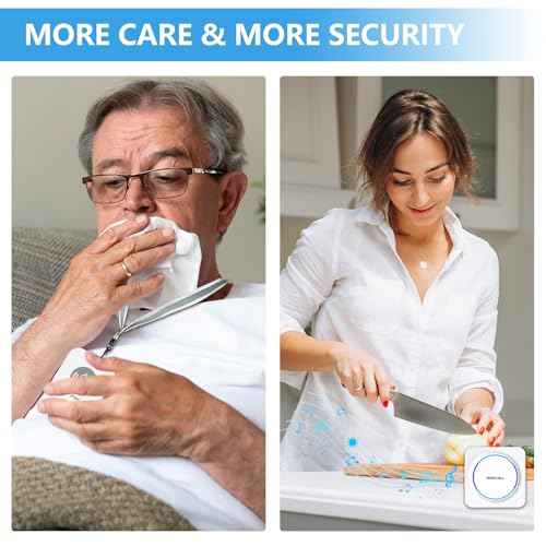 SINGCALL Wireless Portable Caregiver Pager Panic Alarm System Personal Alarm for Elderly/Kids/Pregnant/Patients 32 Chimes & 0-100dB Volume 1 Rechargeable Portable Receiver+ 2 Emergency Call Buttons