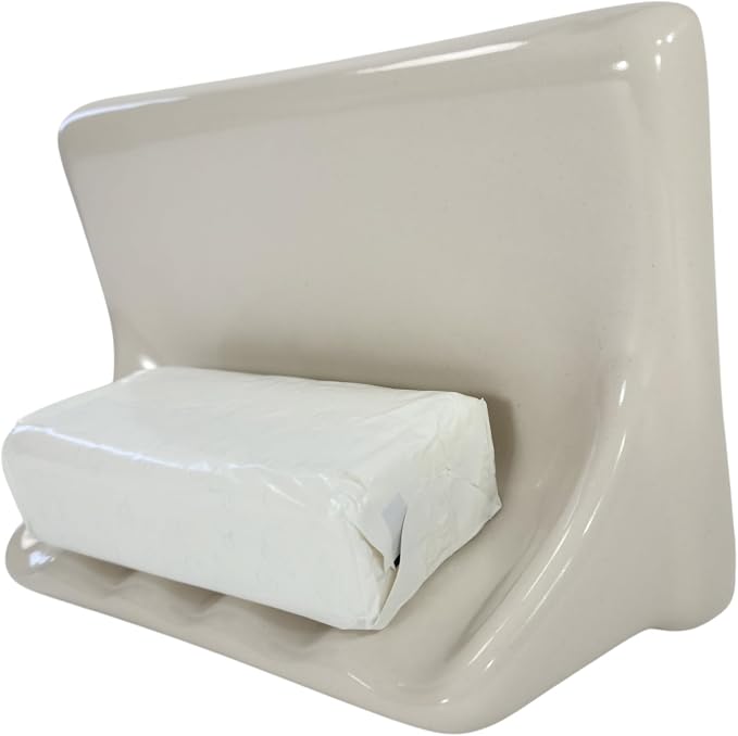 Beige Bone Almond Ceramic Soap Dish Shower Tray Tile in Installation Vintage Mid Century Modern Retro