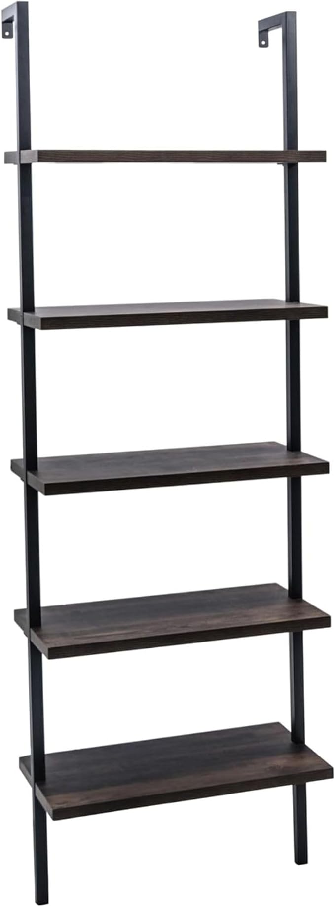 Nathan James Theo 5-Shelf Wood Modern Bookcase, Open Wall Mount Ladder Bookshelf with Industrial Metal Frame, Dark Walnut Brown/Black, Set of 3