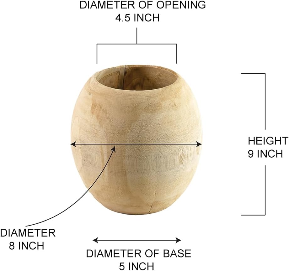 Serene Spaces Living Teak Essence Vase - Handcrafted Natural Wood Vase, Perfect for Artificial, Dried, and Fresh Flowers, Unique Rustic Decor Piece for Home or Office, Gift Idea (Large - Pack of 1)