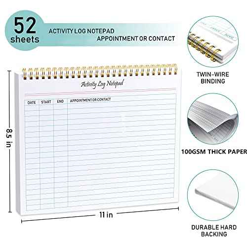 Activity Log Notepad, Spiral Activity Log Book for Business Work with Checklist, Organized Time Spending, Appointment or Contact. 8.5 x 11 Inch,Thick Paper, Hard Backing(2 pieces)
