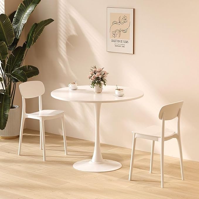 24" Tulip Table for 1-2 Persons Modern Round Dining Room Table, Mid-Century Modern White Small Kitchen Table with MDF Wooden Top, Leisure Coffee Table for Living Room, Dining Room, Office