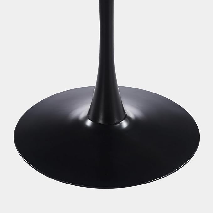 KEIKI 42.1" Round Dining Table, Mid Century Modern Bistro Table with Thickened MDF Tabletop & Metal Pedestal, for 4-6 People, Small Places, Cafe, Kitchen, Living Room, Black