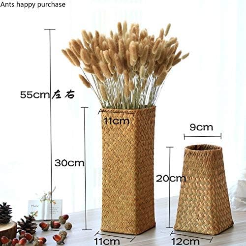 Natural Seaweed Weave Basket Pastoral Rattan Vase Bamboo Weaving Room Flower Arranger Gypsophila Dried Flower Vase Decoration (B)