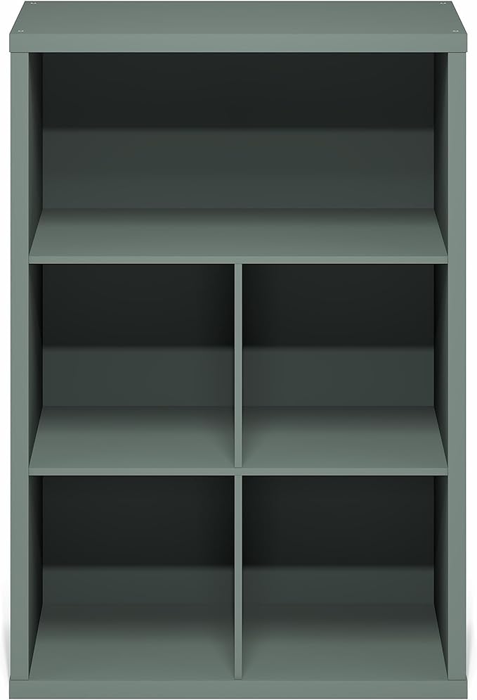 Furinno Cubicle Book Shelf, 5-Cube Extra Thick Frame Bookshelf, Reversible Bookcase with Closed Back, 14.6" x 57.8" x 58", for Living Room, Bedroom, Home Office, Sage Green
