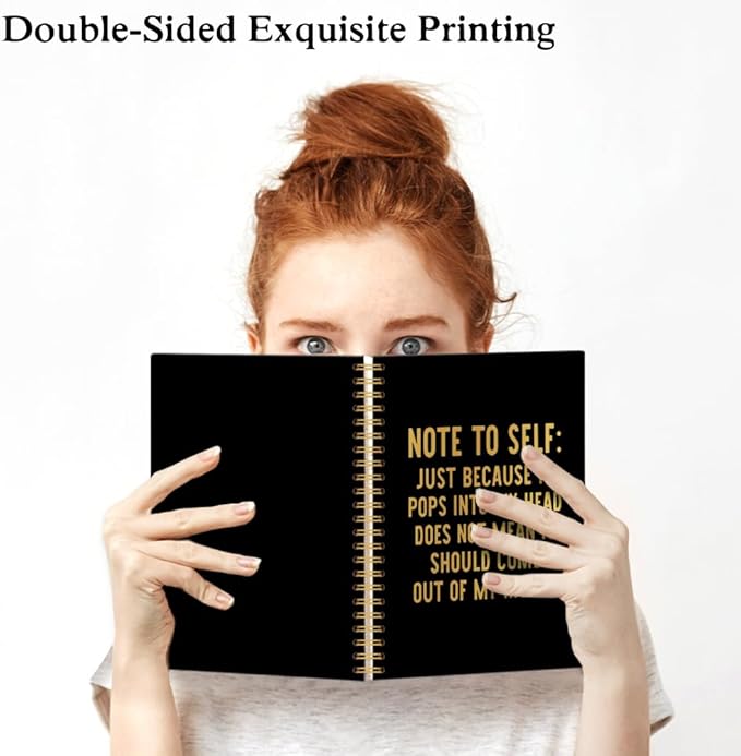 XQLZY Note To Self Black Gold Spiral Notebook, Office Gifts Sarcastic Humor Black Notebook, Resignation Retirement Promotion Gifts for Woman Coworker Boss Friend, New Job Office Present
