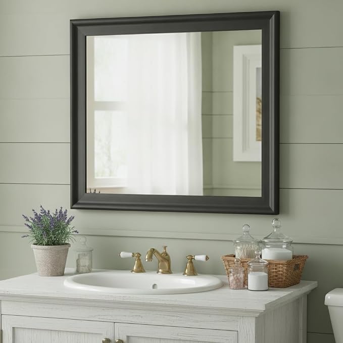 CULER Black Wall Mirror for Bathroom,Rectangle Rustic 24 x 32 inch Hanging Vanity Mirrors for Living Room,Bedroom,Entryway