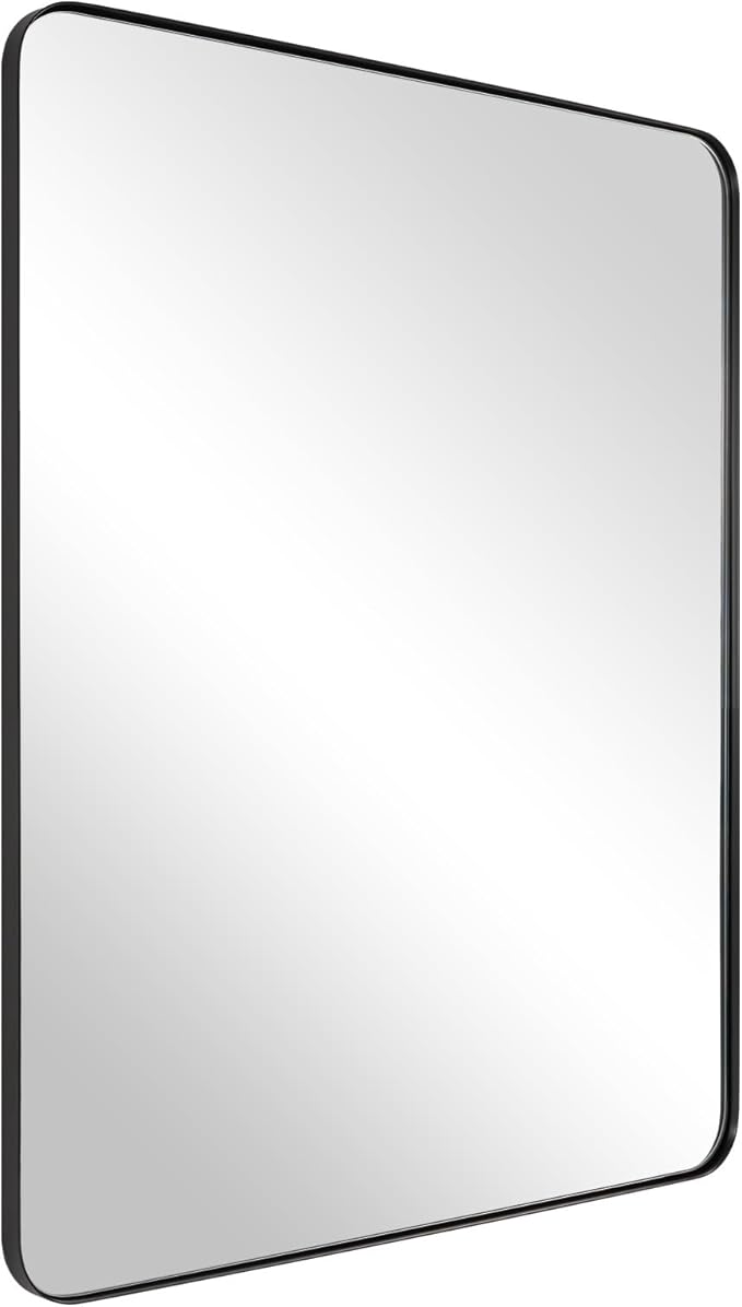 ANDY STAR Wall Mirror for Bathroom, 24x36 Inch Black Bathroom Mirror, Stainless Steel Metal Frame with Rounded Corner, Rectangle Glass Panel Wall Mounted Mirror Decorative for Bathroom