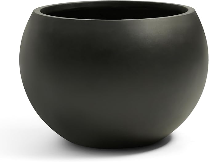 Fiberstone Sphere Planter, Black 19.3" Dia Large Flower Pot with Drainage Hole and Silicone Plug, Round Plant Container for Indoor or Outdoor, 15" Opening-13 H Large
