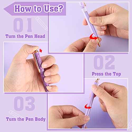 BESARME 4 Pcs Purple Pens Set, Cute Purple Gifts for Women Christmas Stocking Stuffers for Teen Girls Fancy Pens Black Ink Pretty Pens for School Office Supplies