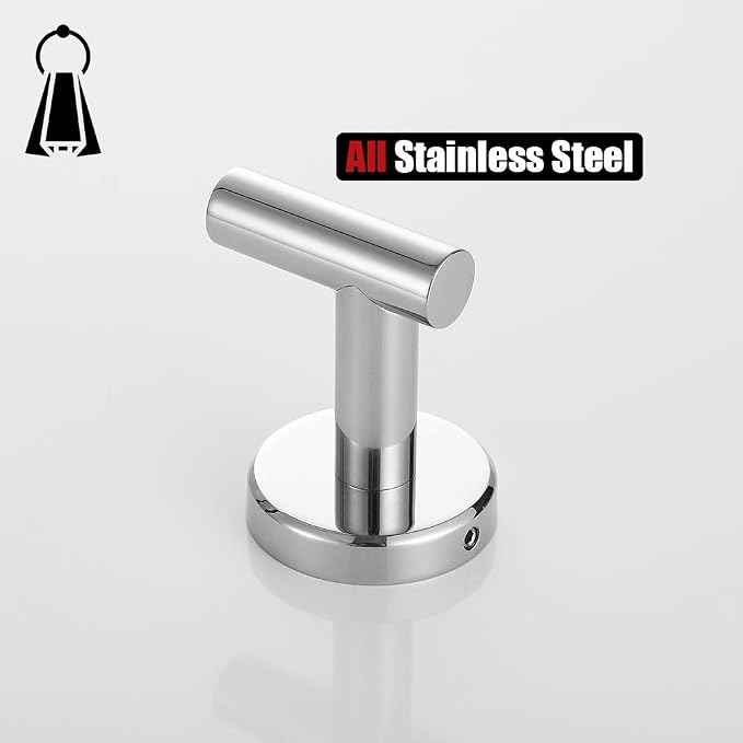JQK Chrome Bathroom Towel Hook, 304 Stainless Steel Coat Robe Clothes Hook for Bathroom Kitchen Garage Wall Mounted (Pack of 4), TH100-CH-P4