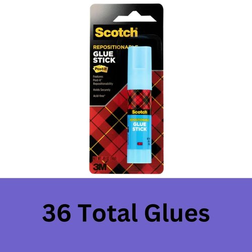 Scotch Restickable Glue Stick - Repositionable Adhesive for Crafts | 36-Pack, 0.49 oz Each, Acid-Free