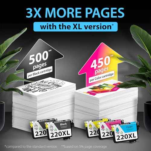 Smart Ink Remanufactured Ink Cartridge Replacement for Epson 220 XL T220 220XL 5 Multipack (2 Black, C/M/Y) to use with Workforce WF2630 WF2650 WF2750 Expression Home XP320 XP420 XP424 Printer