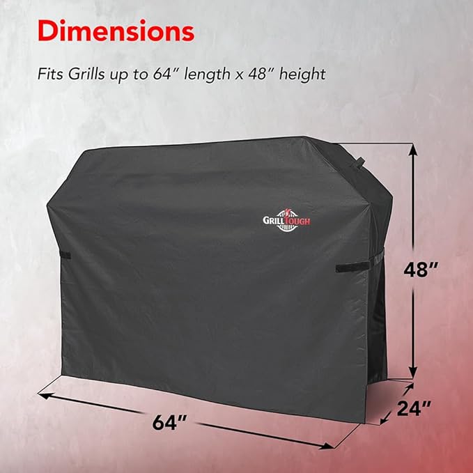 GrillTough Heavy Duty BBQ Grill Cover for Outdoor Grill, 64 Inch – Waterproof, Weather Resistant, UV & Fade Resistant with Adjustable Straps – Gas Grill Cover for Weber, Charbroil, etc. Charcoal
