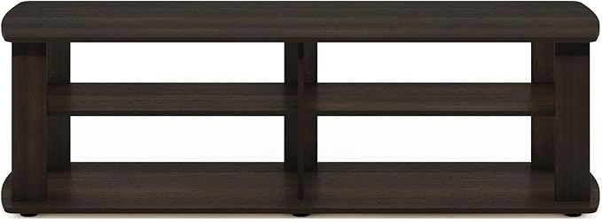 Furinno NELLY TV Stand, 3-Tier Entertainment Center with Open Shelves Storage, TV Console for TV up to 50 Inch, Soft Edges, for Living Room, Bedroom, Dark Brown