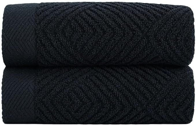 sense gnosis Black Hand Towel Set of 2 Striped Pattern 13 X 29 Inch | Super Soft 100% Cotton Ultra Absorbent Bathroom Hand Towel