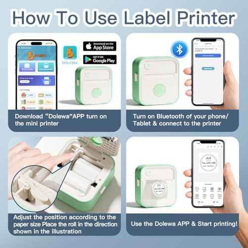 Label Maker Machine, HD Mini Sticker Printer with 7 Rolls Paper, Portable Thermal Print Pod Supports 12-57mm Papers, Bluetooth Pocket Printer for Home, Kitchen, School (Green)